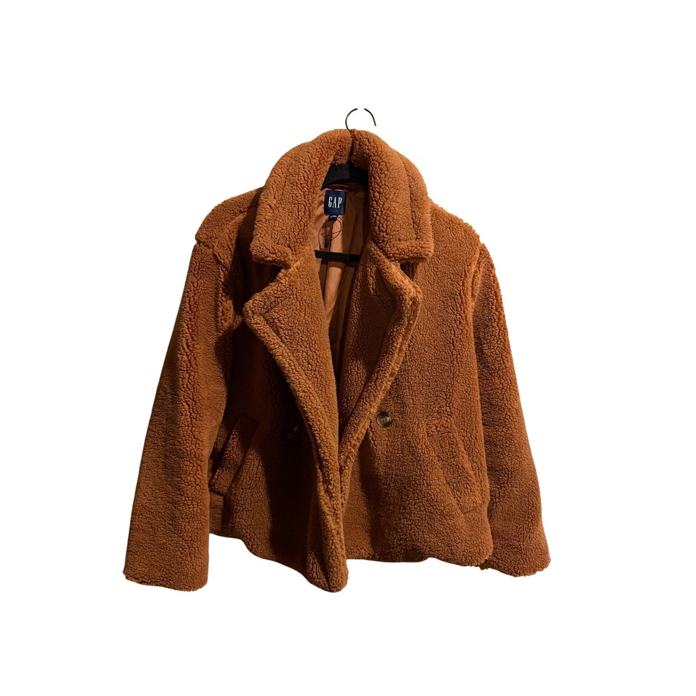 GAP Womens Cognac Brown Faux‎ Fur Teddy Coat Double Breasted Sherpa Jacket XS